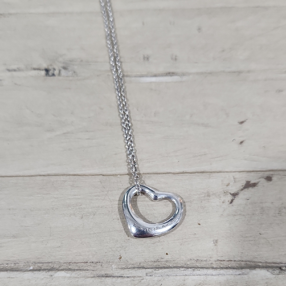 Tiffany & Co Sterling Silver Open Heart Pendant Necklace